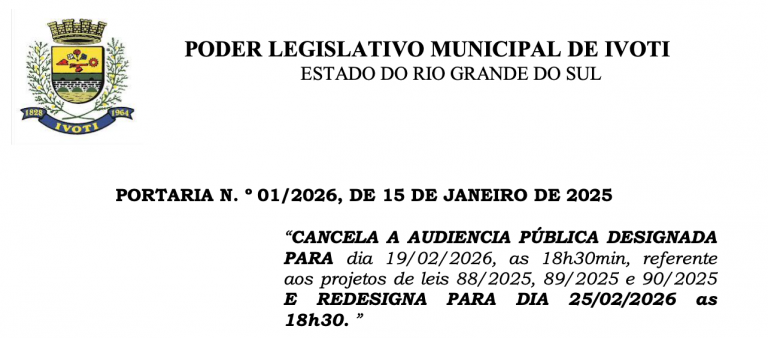 PORTARIA N. o 01/2026, DE 15 DE JANEIRO DE 2025