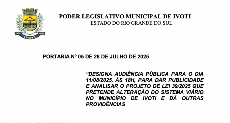 Audiência Pública - 11/08/2025 - Sede do Poder Legislativo às 18hs